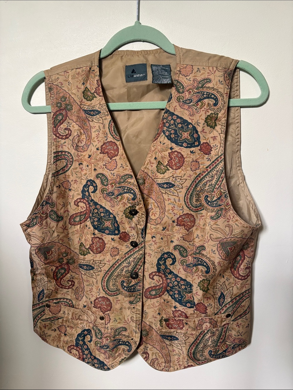 Vintage Liz Claiborne Paisley Print Tan Multicolor Women's Vest